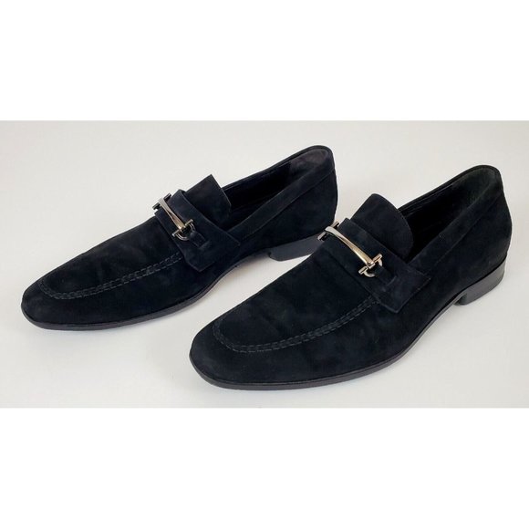Bruno Magli Suede Leather Bit Loafers Black Made in Italy Size 13 M - VERY CLEAN - Picture 3 of 11